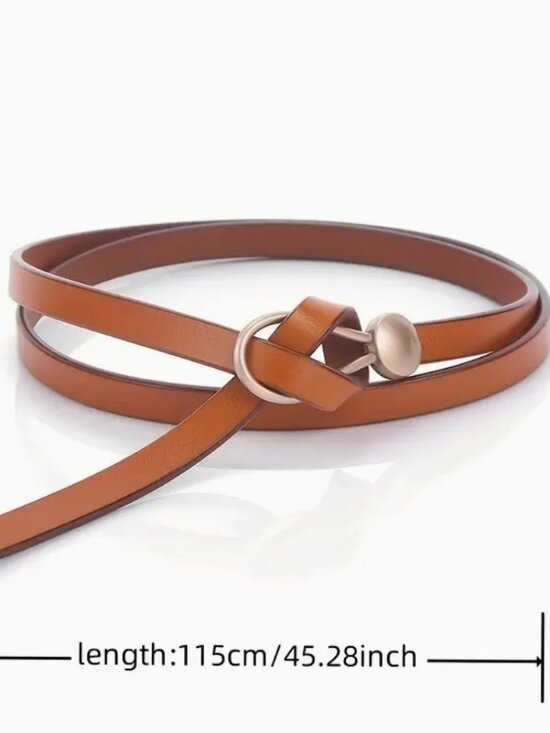 Cognac Brown Leather Skinny Wrap Belt - Picture 2 of 2
